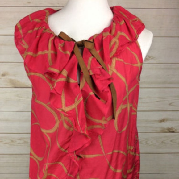 Ann Taylor Loft Women's Hot Pink & Brown Ruffled Tunic Top Sz S - Picture 9 of 9
